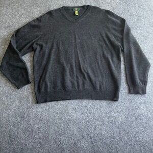 Club Room Mens XL Charcoal Gray 100% Lambswool V-Neck Knit Sweater Woolmark